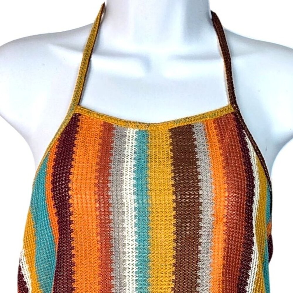 Sweet Rain Crochet Style Tie Neck Halter Top Multicolor Striped  Size Large NWT - Picture 3 of 8